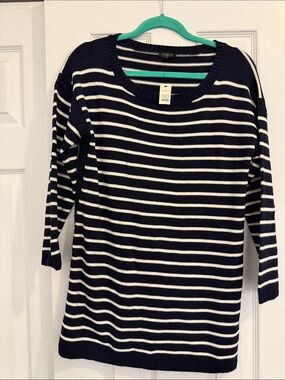 Talbots Navy and White Striped Crewneck Sweater